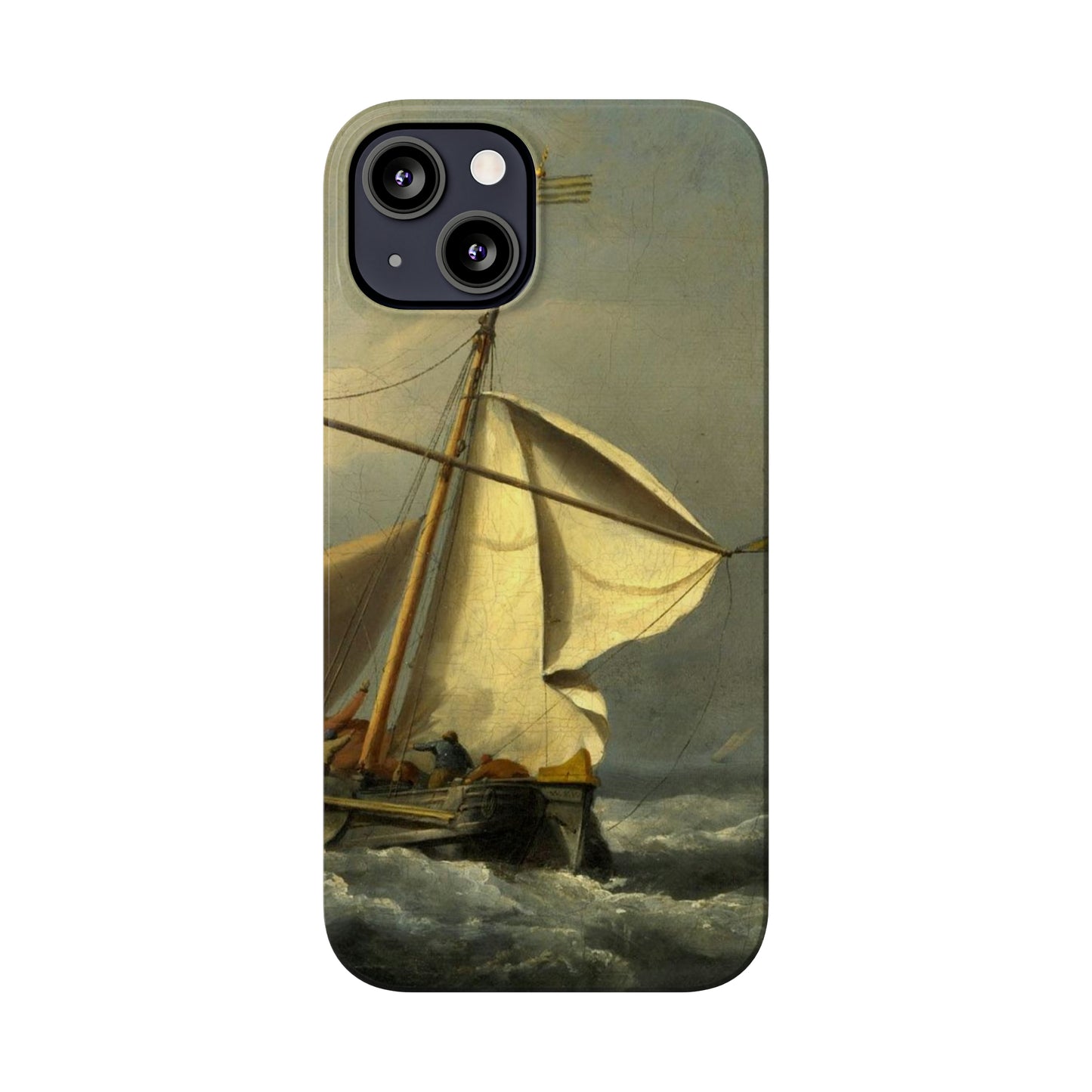 Classic Art iPhone case with the painting of Willem Van De Velde "A ship in need in a raging storm"